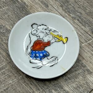 Made in Japan Mini Plate Porcelain Mouse Playing Instrument